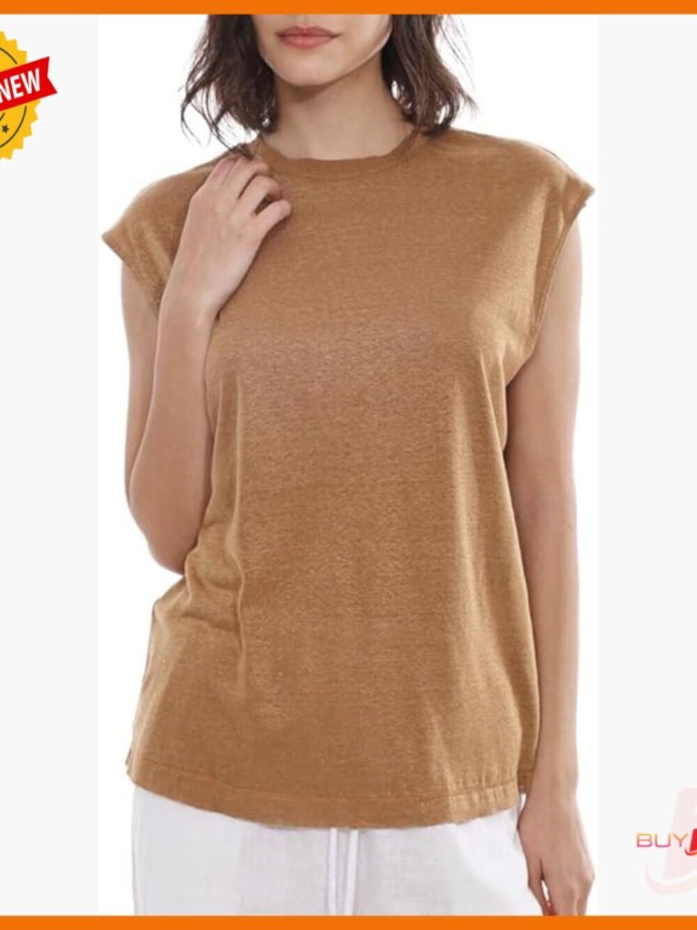 100% Linen Knit Crewneck Tee Relaxed Fit Summer Casual Top